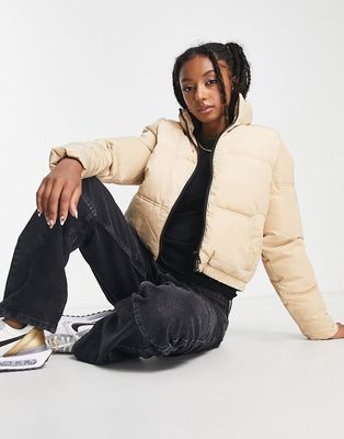 Noisy May sheen padded jacket in beige-Neutral