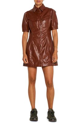Noisy may Short Sleeve Faux Leather Shirtdress in Cappuccino