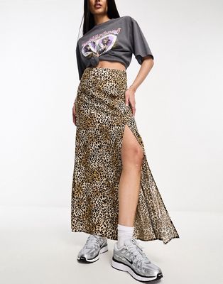 Noisy May side slit maxi skirt in leopard-Multi