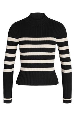 Noisy may Stripe Mock Neck Rib Sweater in Black Stripes Oatmea