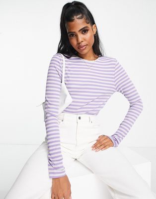 Noisy May striped long sleeve top in purple