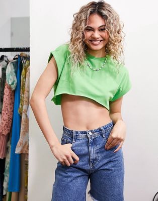 Noisy May super cropped T-shirt in green