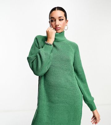 Noisy May Tall high neck balloon sleeve mini sweater dress in green
