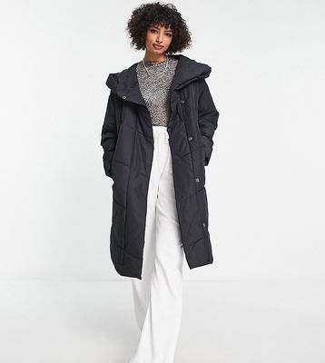 Noisy May Tall longline padded coat with hood in black
