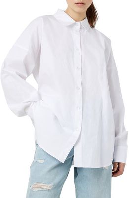 Noisy may Theo Gathered Waist Cotton Button-Up Shirt in Bright White