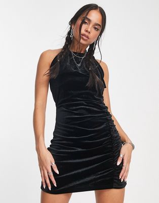 Noisy May velvet halter neck mini dress in black