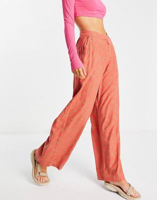 Noisy May wide leg pants in coral monogram - part of a set-Multi
