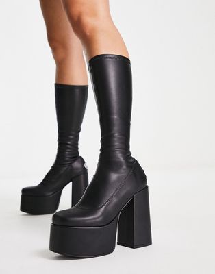 NOKWOL Emmie platform knee boots in black