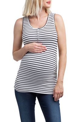 Nom Maternity Henley Maternity Tank Top in Black/White Even Stripe