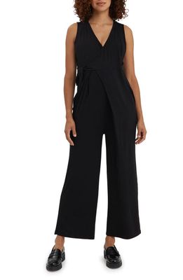 Nom Maternity Ines Wrap Wide Leg Maternity/Nursing Jumpsuit in Black 