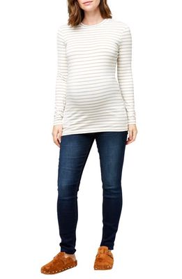 Nom Maternity Liv Maternity T-Shirt in Oatmeal Stripe 