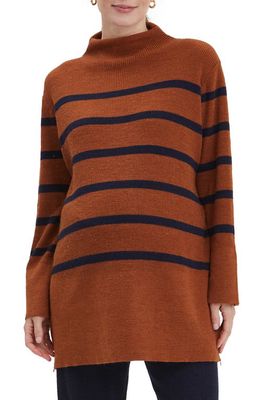 Nom Maternity Sarabeth Stripe Tunic Sweater in Brown Navy Stripe