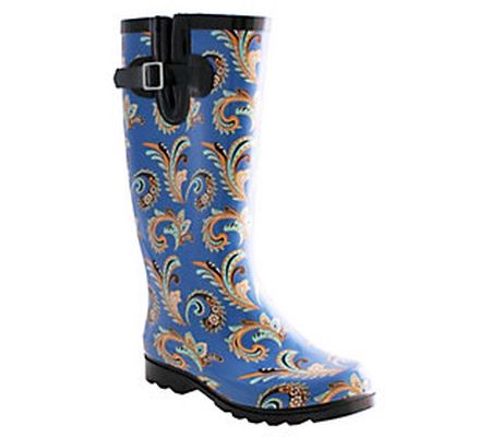 Nomad Blue Paisley Pull-On Rain Boots - Puddles