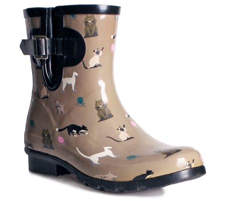 Nomad Taupe Cats Rain Bootie - Droplet