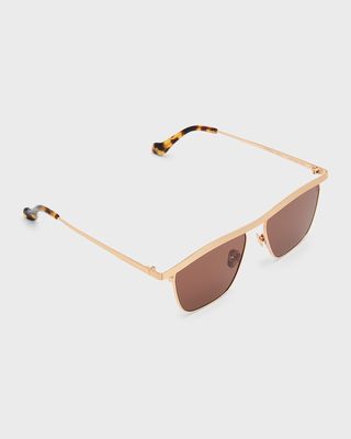 Noran Brown Stainless Steel & Acetate Aviator Sunglasses