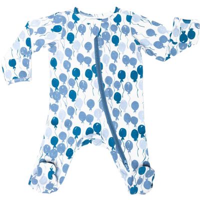 Norani Balloons Print Organic Cotton Footie in Blue 