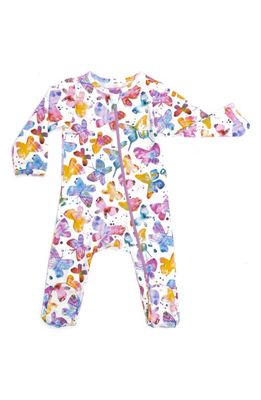 Norani Butterfly Print Organic Cotton Footie in White/Purple