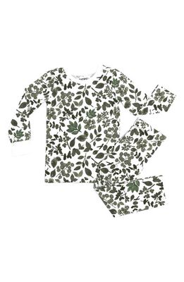 Norani Leaf Print Fitted Two-Piece Stretch Organic Cotton Pajamas in Green