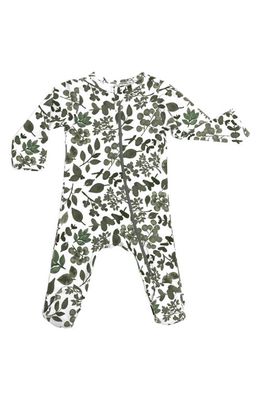 Norani Leaf Print Stretch Organic Cotton Footie in Green