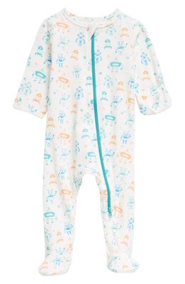 Norani Robots Stretch Organic Cotton Footie in Blue/Green