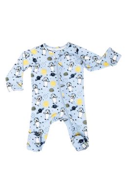 Norani Space Bears Print Organic Cotton Footie in Light Blue 