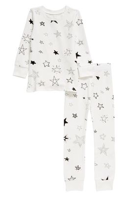 Norani Stars Fitted Two-Piece Stretch Organic Cotton Pajamas in Black/White