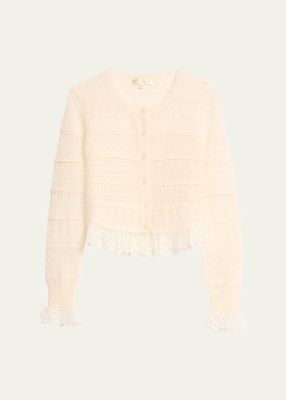 Norden Cropped Wool Embroidered Lace Cardigan