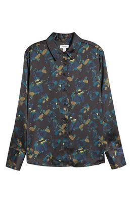 Nordstrom Abstract Floral Button-Up Shirt in Black- Blue Layered Floral