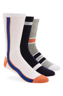 Nordstrom Assorted 3-Pack Stripe Crew Socks in Blue Mazarine- Orange Multi