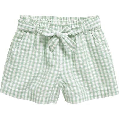 Nordstrom Belted Cotton Seersucker Shorts in Green Pale Jade Amy Gingham