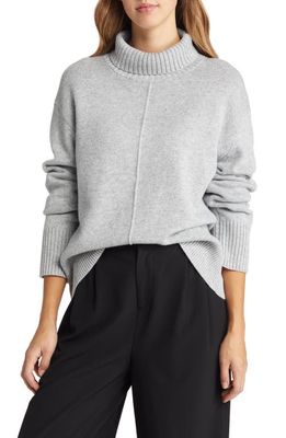 Nordstrom Boxy Cotton & Wool Turtleneck Sweater in Grey Heather