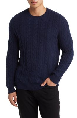 Nordstrom Cable Knit Cashmere Crewneck Sweater in Navy Night