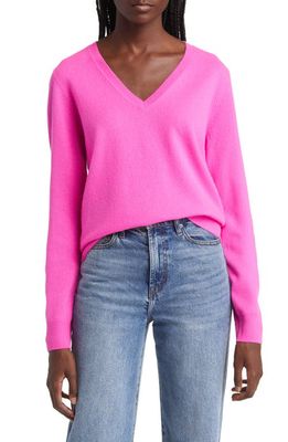 Nordstrom Cashmere V-Neck Sweater in Pink Flash