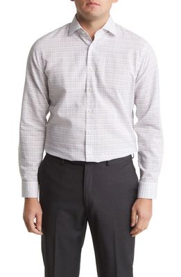 Nordstrom Check Trim Fit Non-Iron Cotton & Linen Blend Dress Shirt in White- Pink Grid