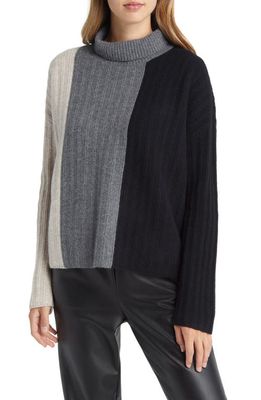 Nordstrom Colorblock Wool & Cashmere Turtleneck Sweater in Beige Heather- Grey Colorblock