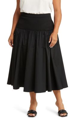 Nordstrom Cotton Poplin & Sweater Knit Skirt in Black