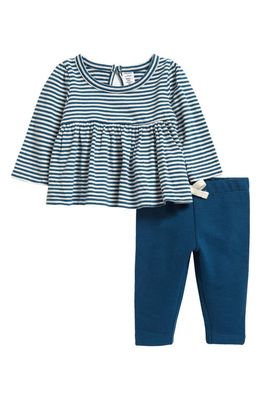 Nordstrom Cozy at Home Top & Pants Set in Teal Seagate Mini Stripe
