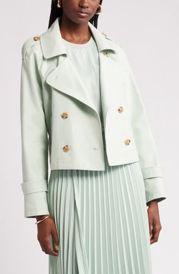 Nordstrom Crop Stretch Cotton Trench Coat in Green Fondant