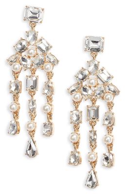 Nordstrom Crystal & Imitation Pearl Chandelier Earrings in Clear- White- Gold
