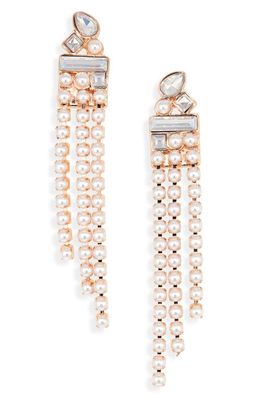 Nordstrom Cubic Zirconia Cluster & Imitation Pearl Fringe Drop Earrings in White- Gold