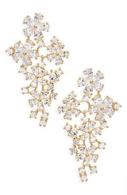 Nordstrom Cubic Zirconia Flower Statement Earrings in Clear- Gold