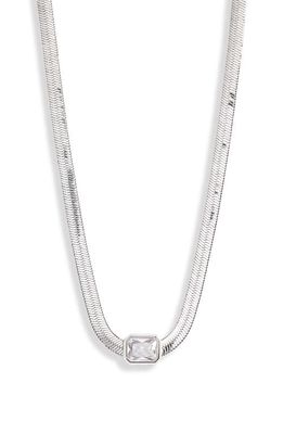 Nordstrom Cubic Zirconia Station Snake Chain Necklace in Clear- Silver