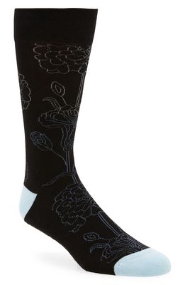 Nordstrom Cushion Foot Dress Socks in Black Linear Floral