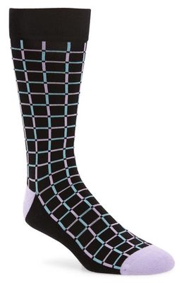 Nordstrom Cushion Foot Dress Socks in Black- Teal Lavender Geo Grids