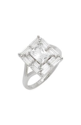Nordstrom Emerald Cut Cubic Zirconia Cocktail Ring in Clear- Silver