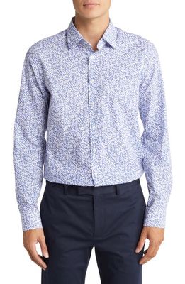 Nordstrom Extra Trim Fit Non-Iron Neat Dress Shirt in White - Navy Ditsy Leaves