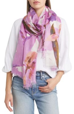 Nordstrom Eyelash Trim Print Cashmere & Silk Wrap in Purple Majestic Garden