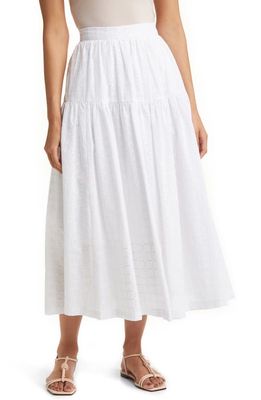 Nordstrom Eyelet Gathered High Waist Midi Skirt in White