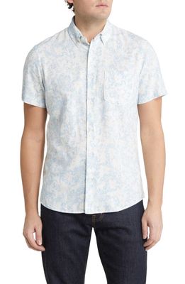 Nordstrom Family Moments Trim Fit Floral Short Sleeve Linen Blend Button-Down Shirt in Ivory Cloud Retro Blooms