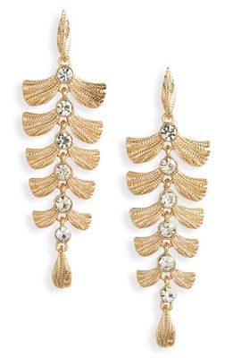 Nordstrom Fanned Leaf Linear Drop Earrings in Clear- Gold